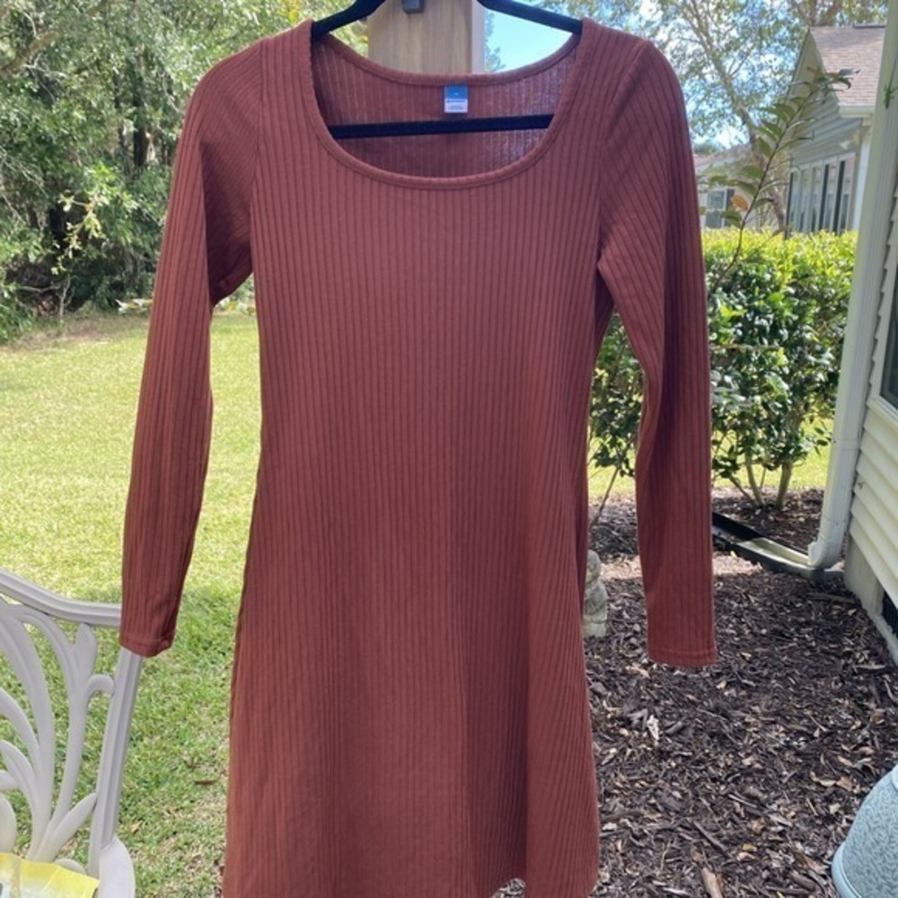 Old Navy Ribbed Long‎ Sleeve XS Dress Rust 664